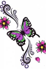 Manoscritto del tatuaggio della farfalla carino fiori letterari creativi schizzo schizzo ad acquerello dipinto