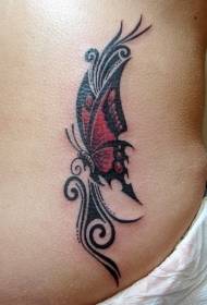 Farfalla rossa con totem tatuaggio