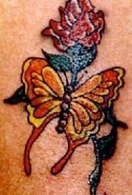 Vzorec tatoo rumene metuljčke in rdeče vrtnice