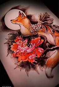 Väri kettu pioni kukka tatuointi käsikirjoitettu kuva