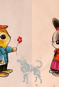 सुंदर फैशन कार्टून खरगोश टैटू पांडुलिपि पैटर्न प्रशंसा चित्र