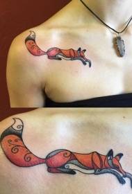 Ọmọbinrin clavicle wuyi erere aworan kekere fox tatuu Àpẹẹrẹ