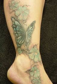 Ноги цветные бабочки и цветочный узор татуировки