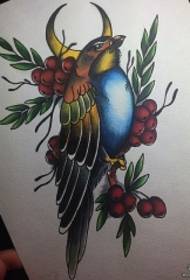Escola europeia e americana flor pássaro lua tatuagem padrão manuscrito