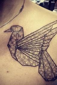 Motivo tatuaggio nero colomba geometrica