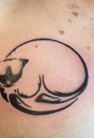 Chest black line sleeping cat tattoo pattern