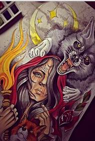European and American color wolf head tattoo manuscript pattern recommended picture