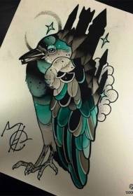 Europeisk og amerikansk skole fugl slott stjerner tatovering manuskript