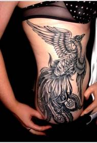 Ang sidsid sa babaye nga daghan nga itom nga grey phoenix tattoo nga sumbanan