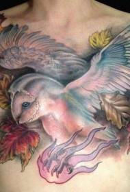 Chest-flying snow owl realistic realistic tattoo pattern