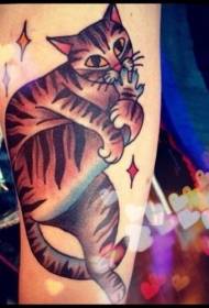 Cat ag piocadh patrún cromáin agus phatrún tattoo réalta