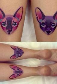 Tele akvarel styl kočka avatar barva tetování vzor