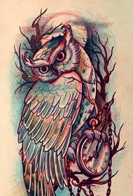 Farebné sova hodiny tetovanie vzor obrázok