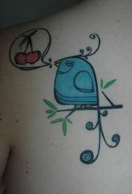 Tsuntsu Cartoon tare da ƙirar tattoo cherry mai launi