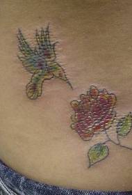 Belly hummingbird na muundo wa tattoo ya rose