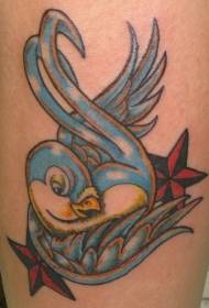 Blue bird with stars tattoo pattern