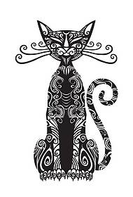 12 القط الأسود الجميل الطوطم الوشم نمط المخطوط