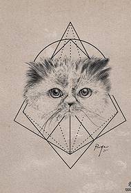 Naskah pola tato garis geometris kucing segar kecil