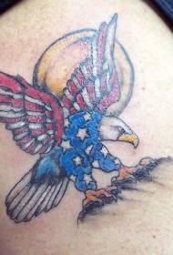 Sol e bandeira americana padrão de tatuagem de águia