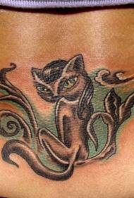 女性猫和藤蔓纹身图案