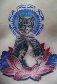 Patrún tattoo péinteáilte cat agus Lotus