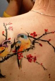 Fată înapoi drăguț model de tatuaj pasăre și floare