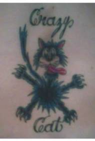 Ludi crni uzorak tetovaža mačaka i slova