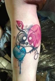 Arm illustration style colored funny owl tattoo