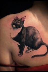 खांदा क्लासिक काळा गोंडस मांजर टॅटू नमुना