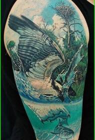 Modello di tatuaggio di pesce pescatore di aquila realistica big armata