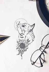Кішкентай жас мысық күн гүлінің тату-суретінің қолжазбасы