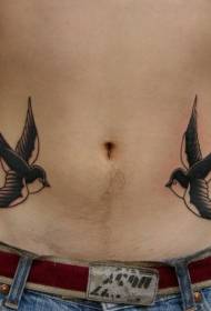 Modello tatuaggio nero rondine addominale classico