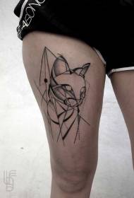 Fantastico tatuaggio a forma di gatto nero misterioso con linea nera