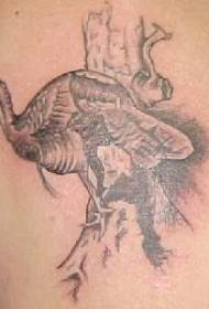 Wild turkey black gray tattoo pattern under the tree pole