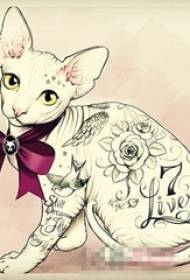 Роспись акварелью креативный красивый узор милый кот тату рукопись