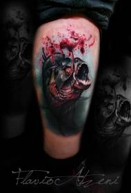 Modello di tatuaggio di calamari di sangue raccapricciante di colore sul polpaccio