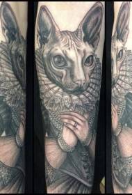 Gatto con sfinge e motivo del tatuaggio rinascimentale