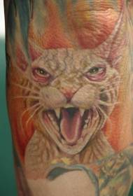 Baisios spalvos piktos katės tatuiruotės modelis