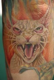 Padrão de tatuagem de gato mal colorido assustador