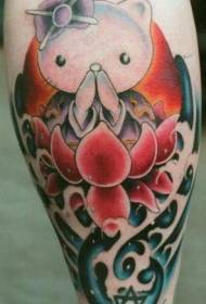 Katuni ya mtindo wa katuni wa rangi ya Asia na muundo wa tattoo ya lotus