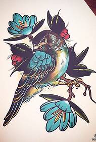 Europe and the United States new school bird flower color tattoo pattern manuscript