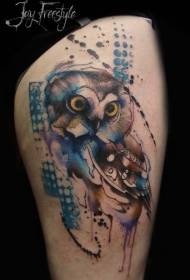 Uewerschenkel léif Aquarell Owl Tattoo Muster