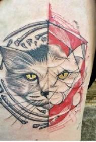 Girls thighs painted simple abstract lines stitching small animal cat tattoo pictures