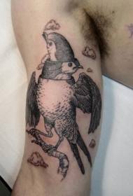 Grande bracciu surreale di stile neru divertente tatuatu di uccello di mudellu di tatuaggi