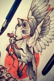 European and American school bird bell tattoo pattern manuscript