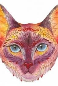 Manoscritto del tatuaggio del gatto sveglio giocoso creativo creativo abbozzato dell'acquerello