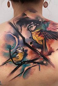 Atgal akvarelės paukščio tatuiruotės modelis