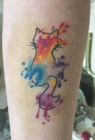 Pojat käsivarret mustilla viivoilla söpö kissojen akvarelli värikkäitä splash ink tatuointi kuvia
