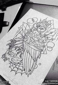 Owl tatovering tatovering linje tegning mønster