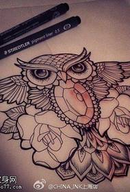 Owl վարդի դաջվածքի գծի գծապատկերային նկարը